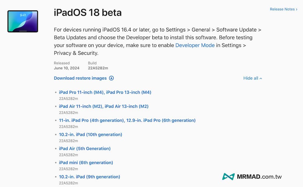 iPadOS 18 Beta下载与iPadOS18 测试版升级更新技巧（开发者Beta版）